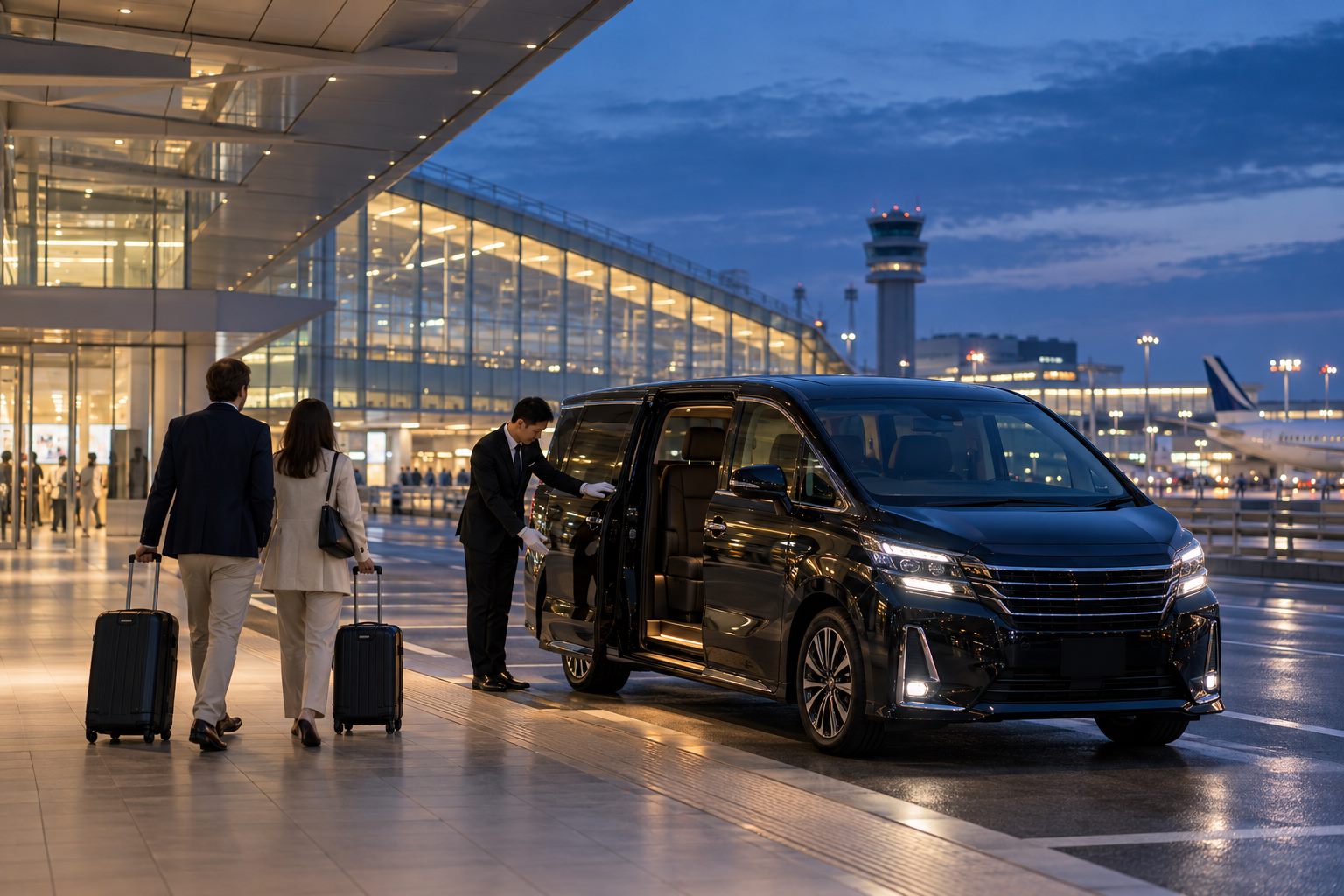 Private vehicle arriving at a Japanese international airport