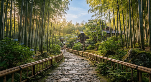 A peaceful bamboo path in Kyoto